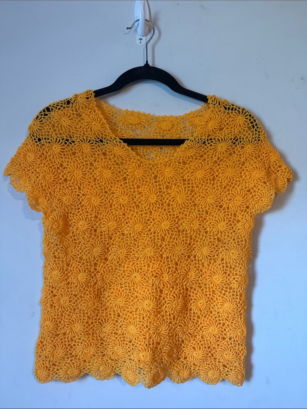 Sunburst Crochet Short Sleeve Top - Yellow
